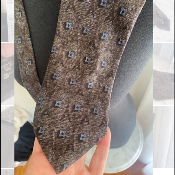 ERMENEGILDO ZEGNA Brown with Blue Grey Accents Recent Tie - Picture 2 of 11